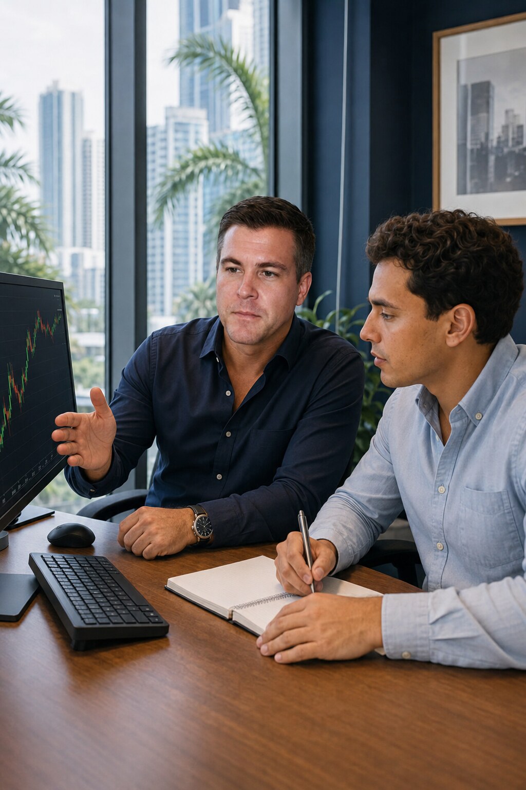Miami trading school instructor providing private live trading mentorship to a student